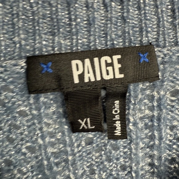 Paige Athena Metallic Pointelle Pullover Sweater Women's XL Moondust Blue $279 - Picture 5 of 11